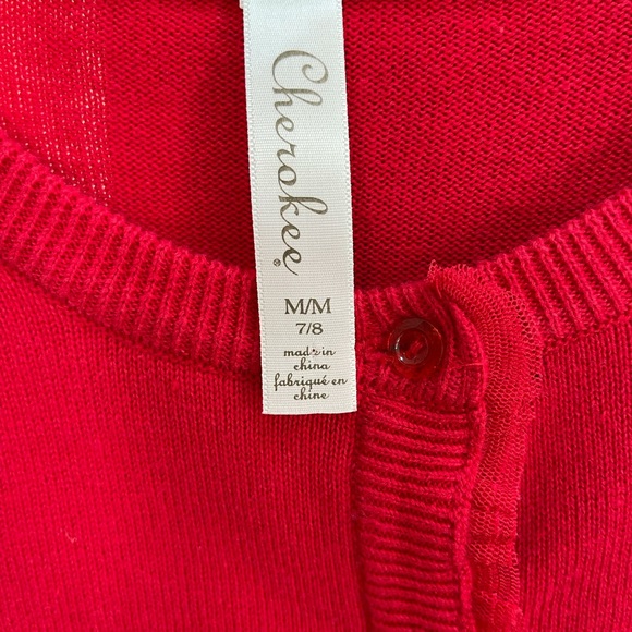 “CHEROKEE” RED GIRLS BUTTON UP SWEATER, SIZE 7/8 - Picture 2 of 4